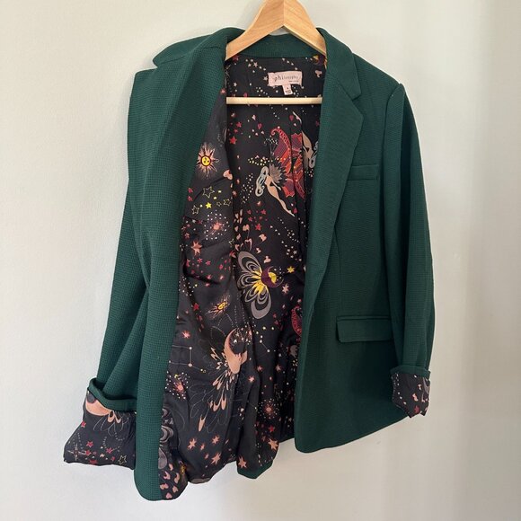 Green Blazer from Philosophy - Size 8 - Celestial print lining - Waffle texture - Picture 2 of 5